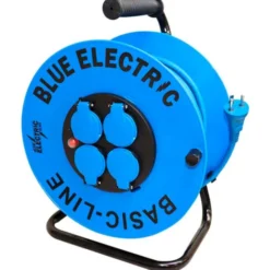 Blue Electric Basicline kabeltromle med 4 udtag, 40 meter, blå