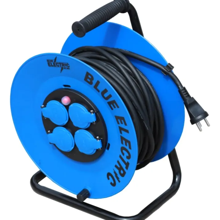 Blue Electric Kabeltromle med 4 udtag, 3x1,5 mm², blå, 25 meter