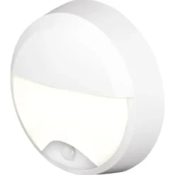 4lite Pylus Round udendørs væglampe med sensor, halvskærm, hvid